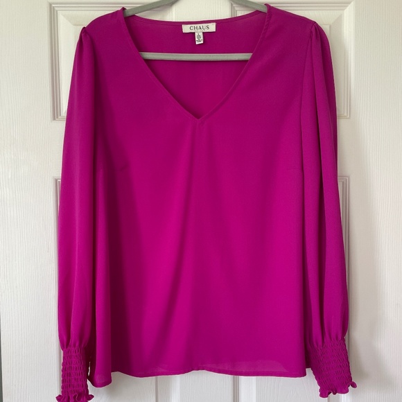 Fuchsia V-neck blouse - size L - Picture 1 of 1